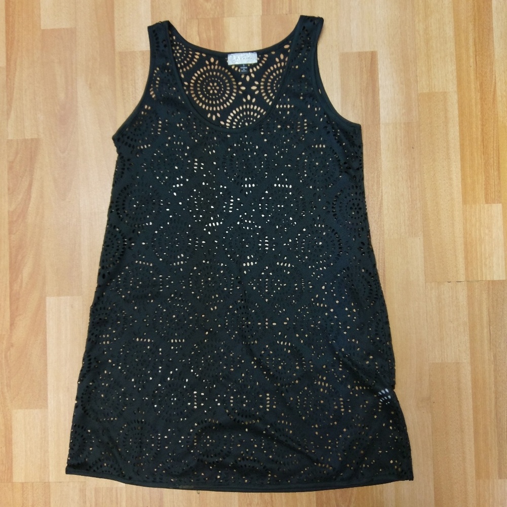 J. Valdi Black Eyelet Beach Cover Up,  Size